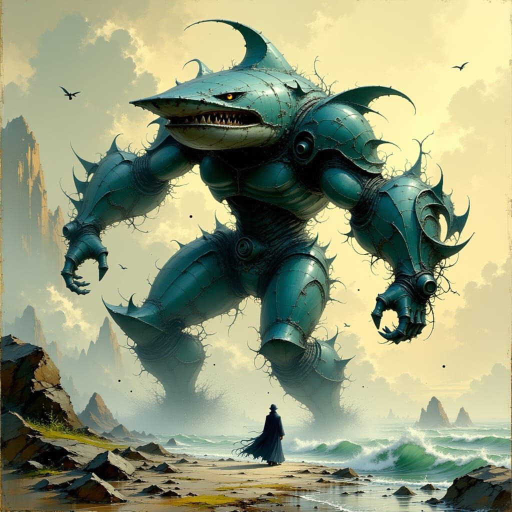 Biomechanical Shark Embodies Strength in Futuristic Style