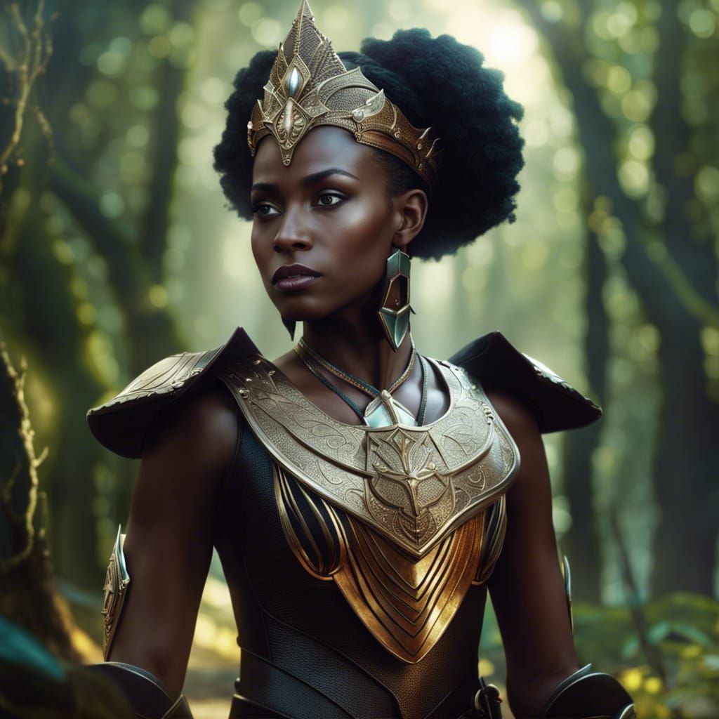 Elven Girl Portrait in Magic Forest, Digital Painting