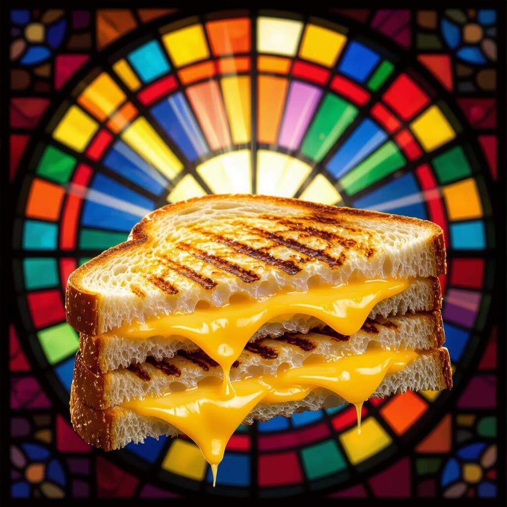 Divine Grilled Cheese Sandwich in Byzantine Pop Art Style