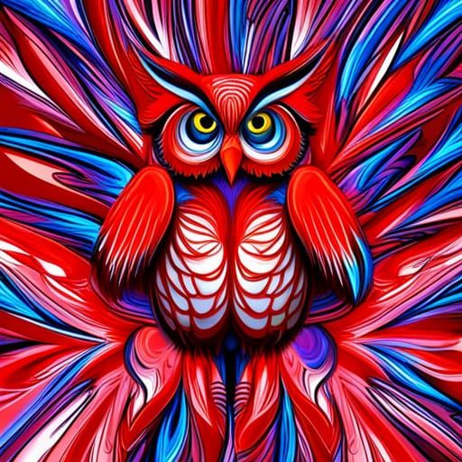 Red Owl in Abstract Expressionist Style