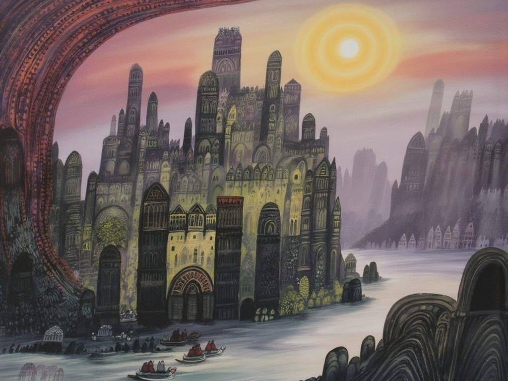 Medieval Castle Emerge from Icy Morning Mist in Whimsical Fa...