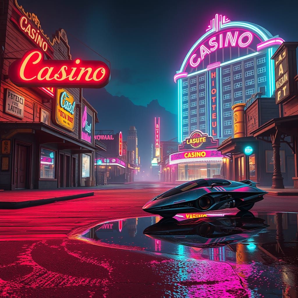Neon Western Townscape in Futuristic Style