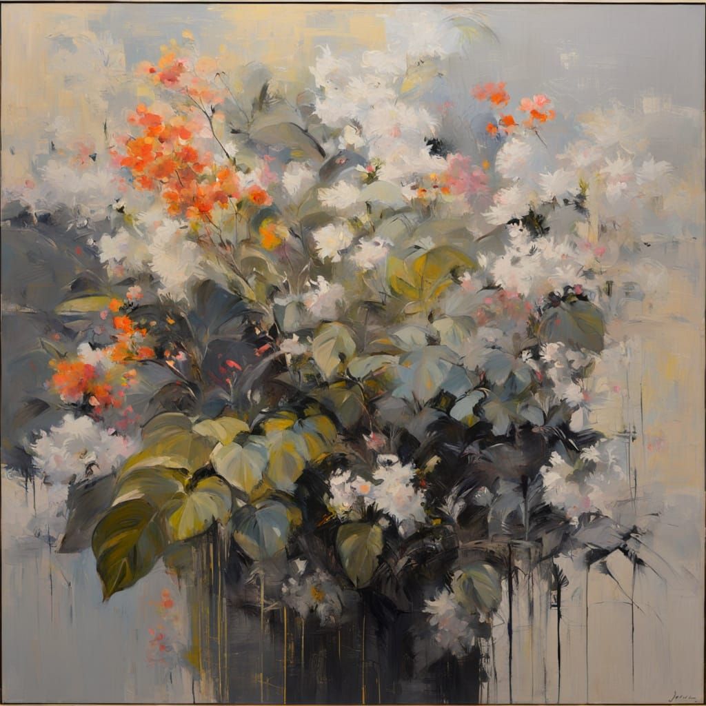 Surreal Botanical Abstract in Modern Oil Painting Style