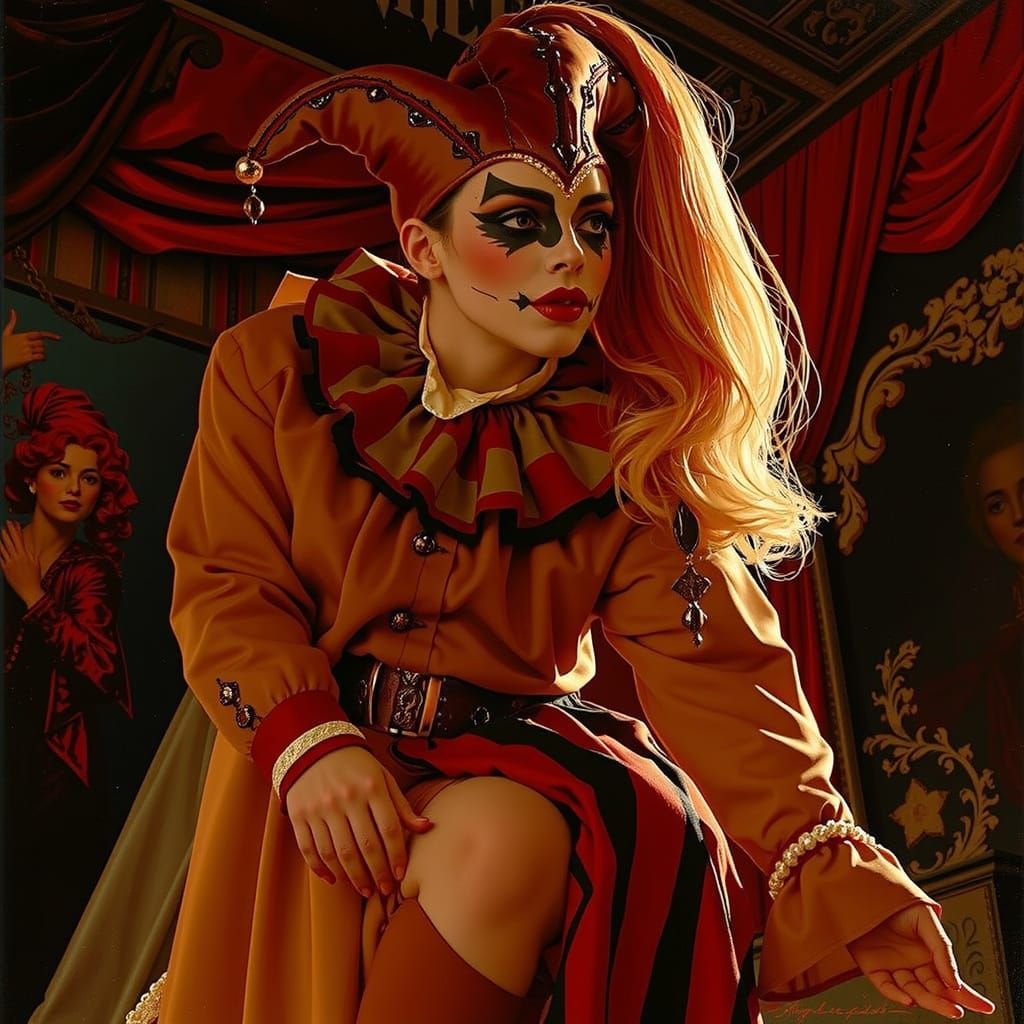 Majestic Harlequin in Dramatic Painterly Style