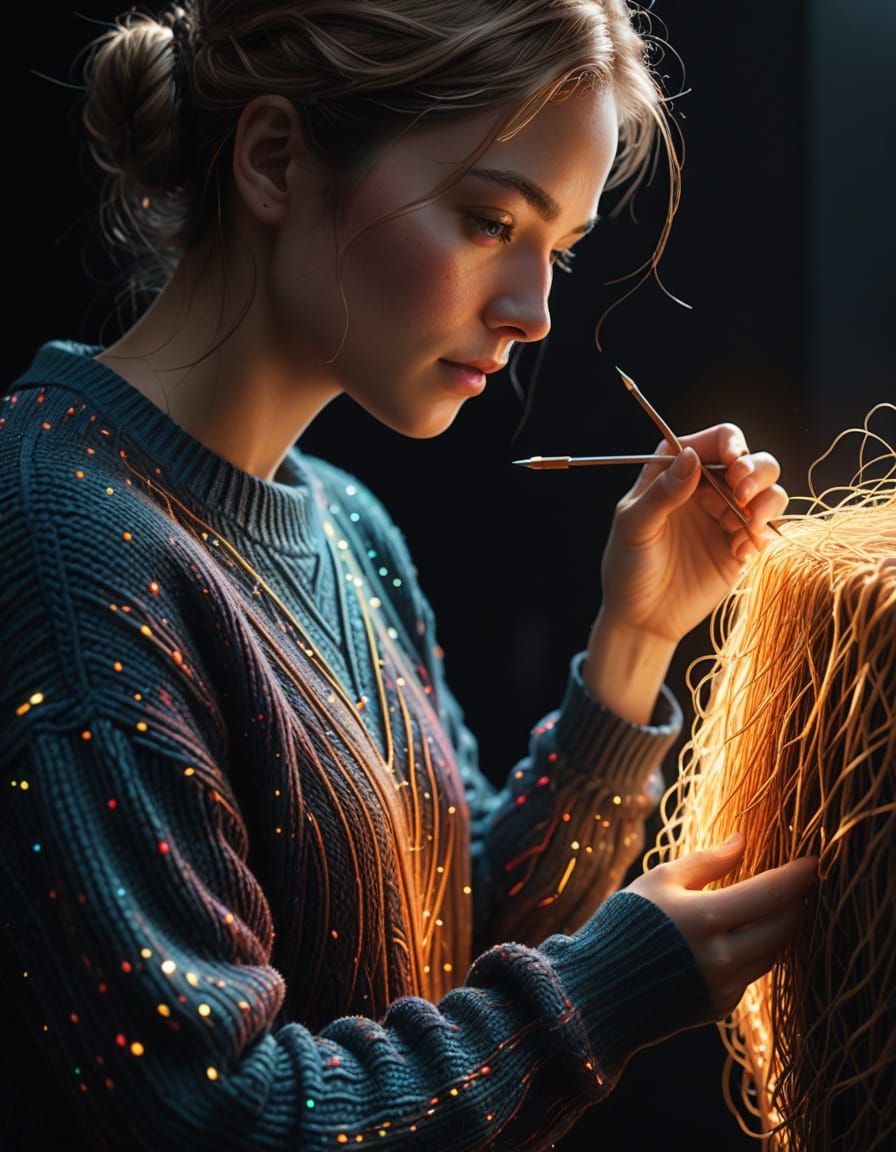 Osoba sa slike plete dzemper od optičkih vlakana koja se pre...