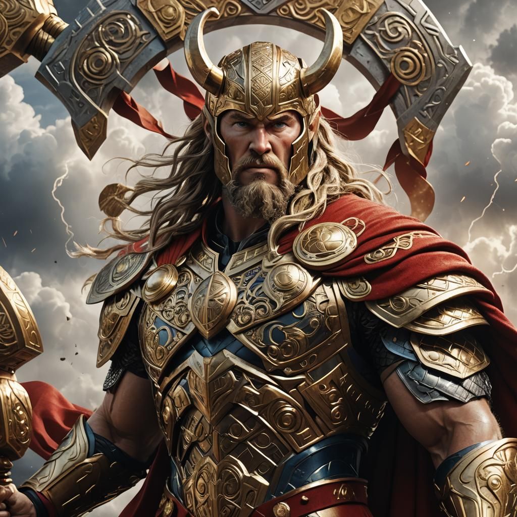 Thor, Norse God of Thunder, in 3D Rendering