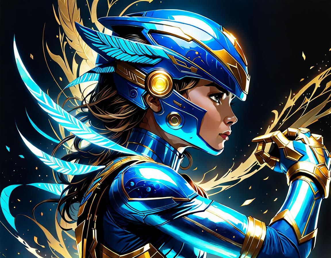 Blue Power Ranger's Final Attack: Digital Art