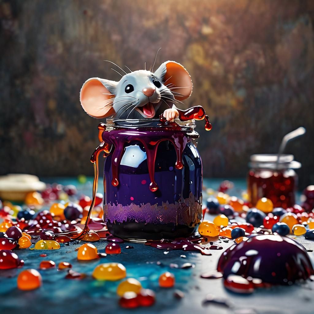 Grape Jelly Mouse Sculpture in Kitchen