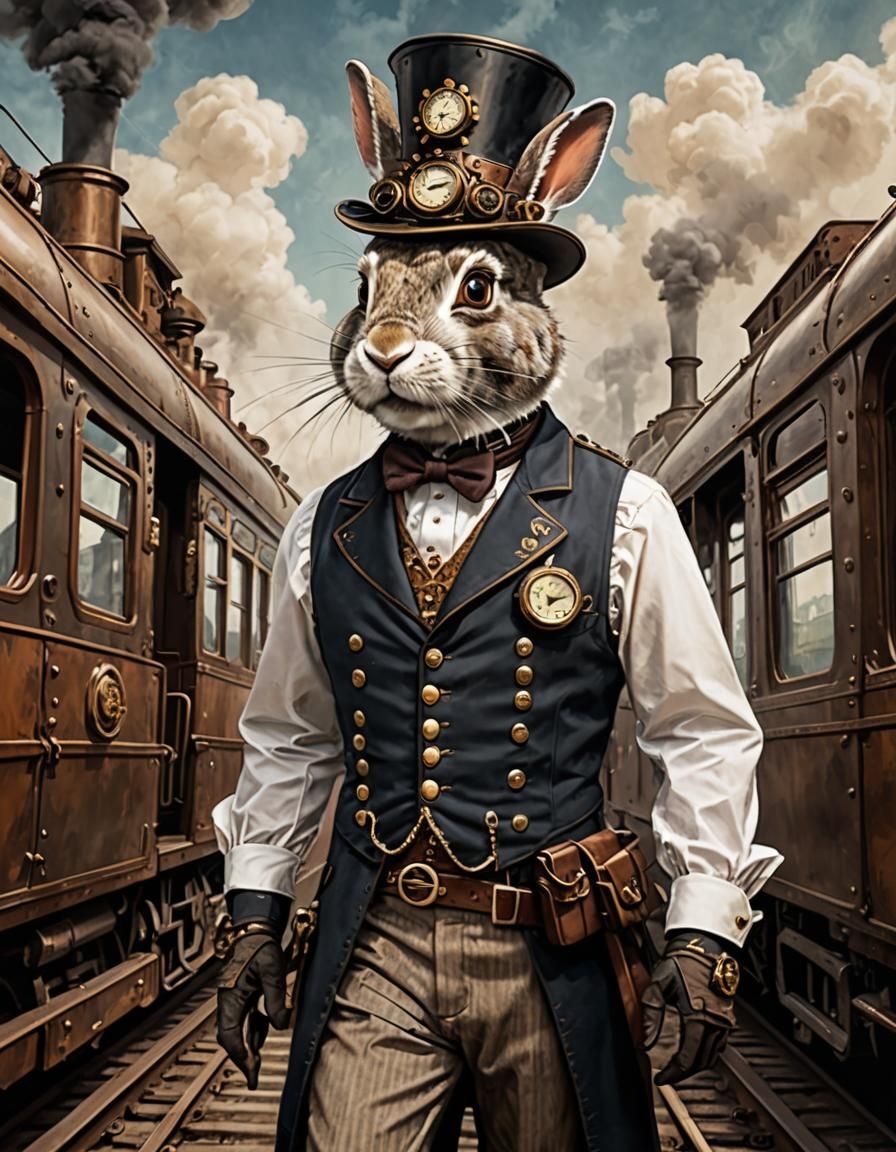 Steampunk Rabbit Train Conductor in Detailed Fashion