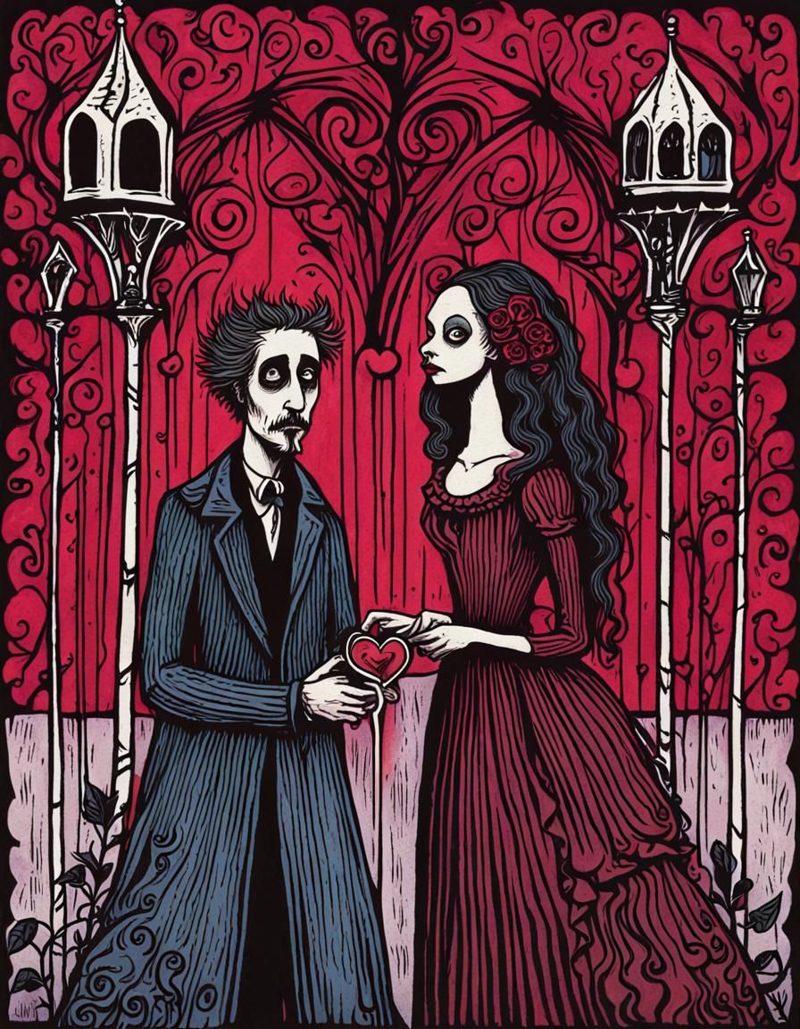Saint Valentine's Day in Gothic Woodcut Style