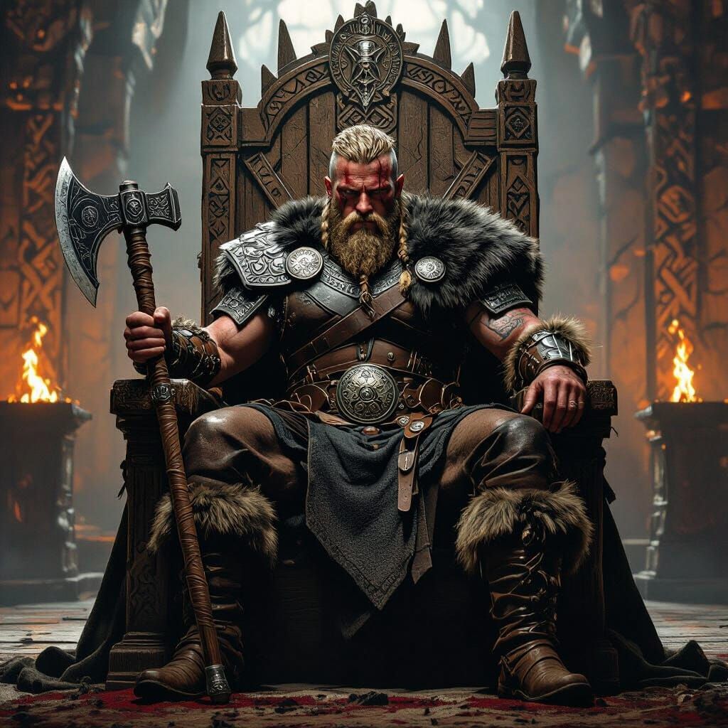 Viking King Ragnar on Throne in Epic Style