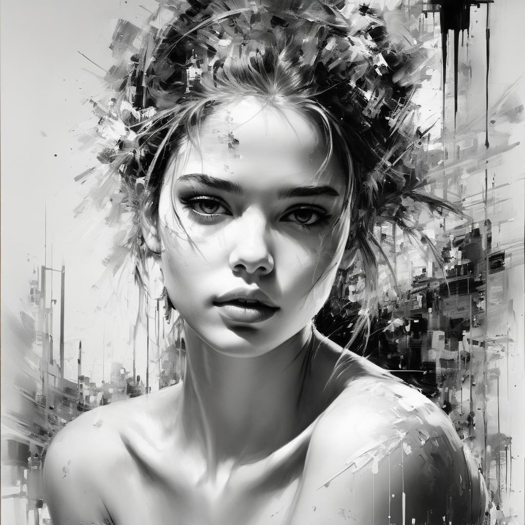 Detailed Black and White Portrait in Scratchboard Style