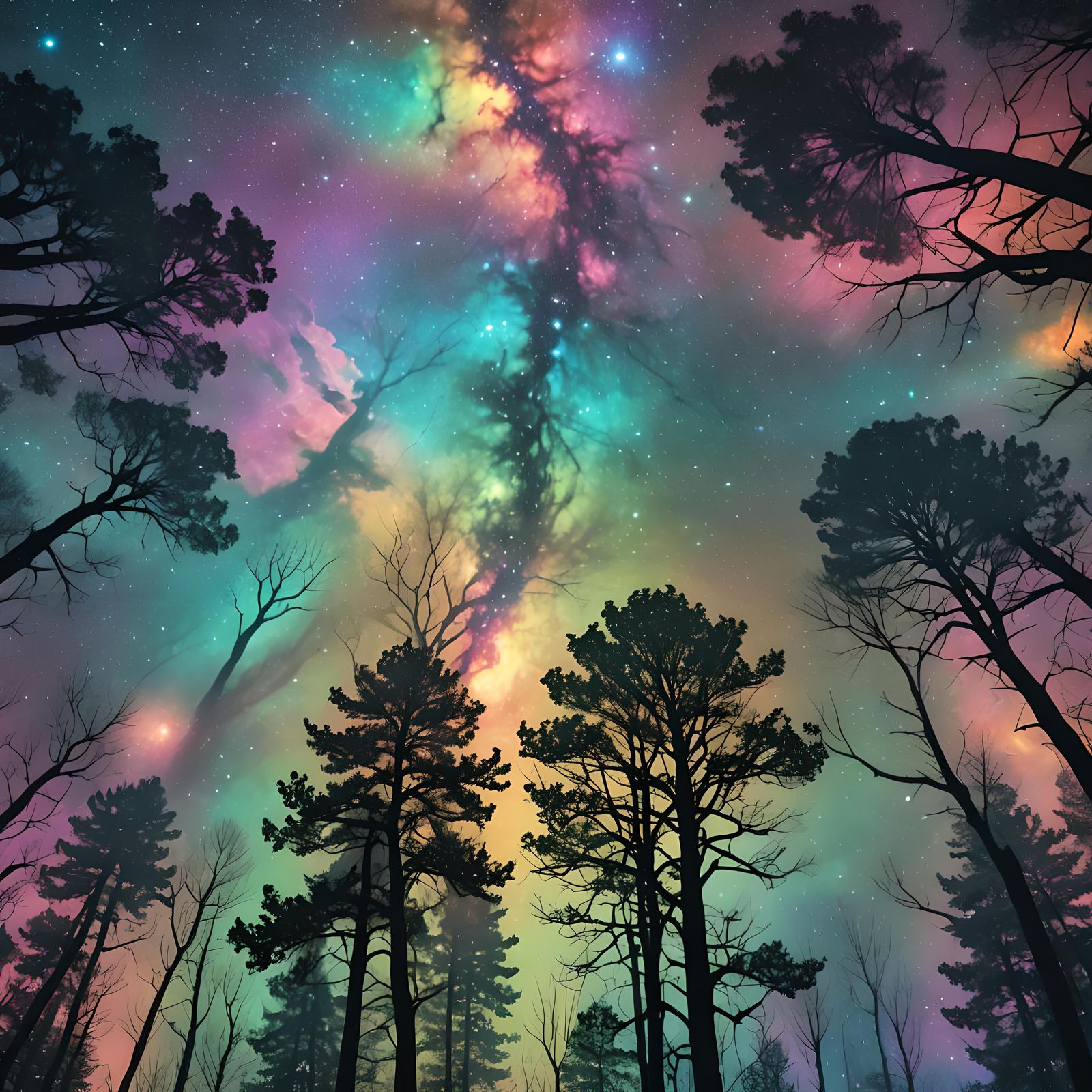 Bioluminescent Forest Under Astral Milky Way