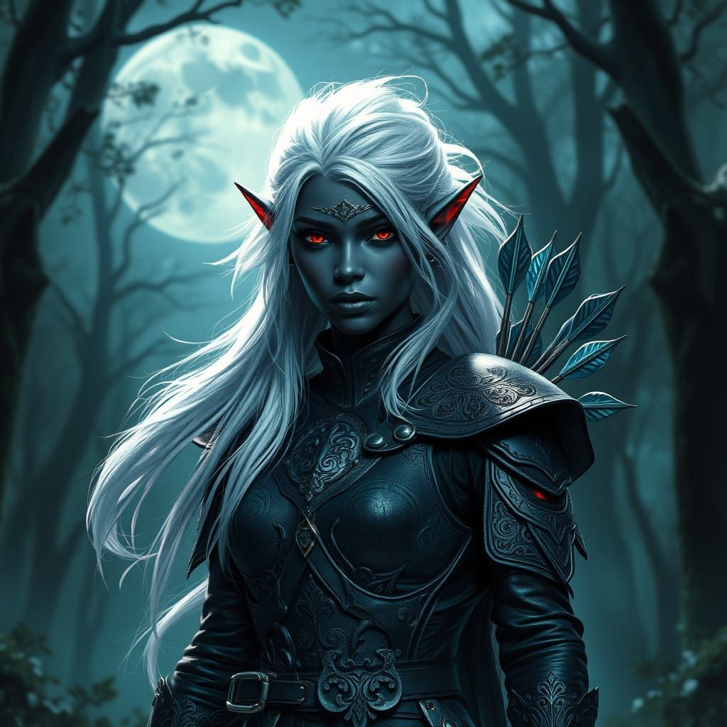 Ethereal Shadow Elf Ranger in Moonlit Forest
