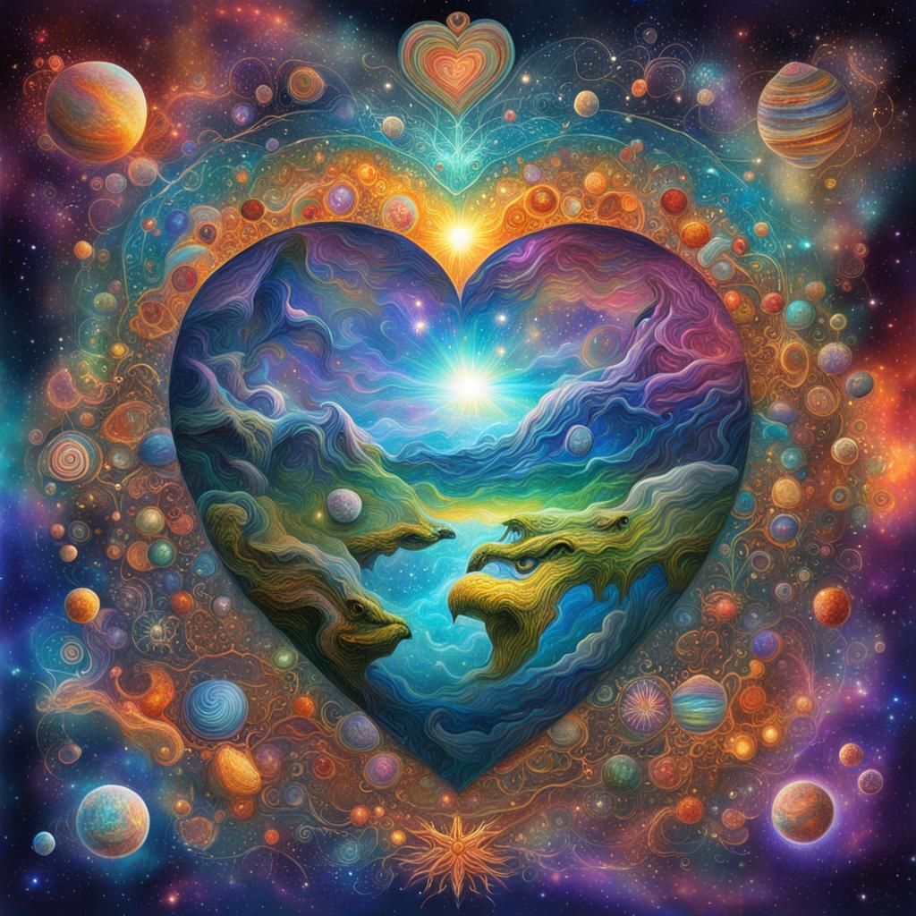 Cosmic Heart of Earth: Holographic Astral Illustration