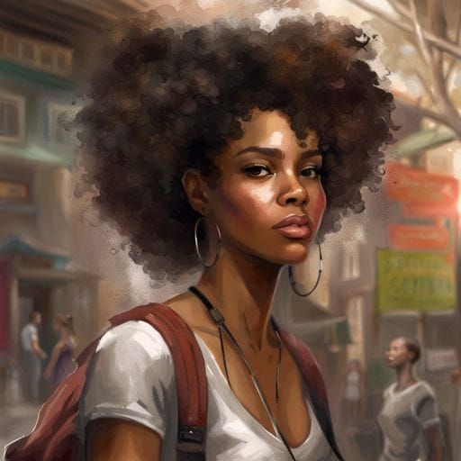 Beautiful Afro-American Student in Fantasy Art Style