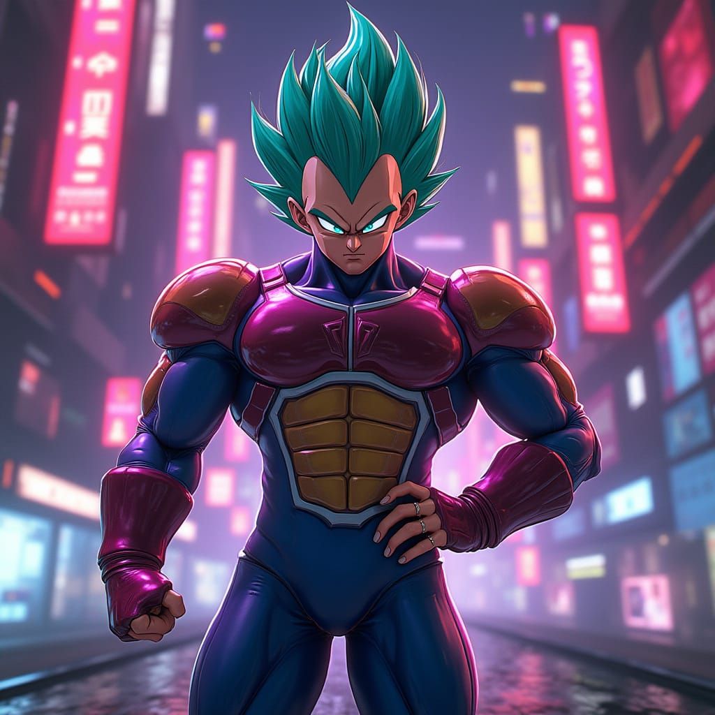 Neon Cyberpunk Anime Power Suit with Bulma