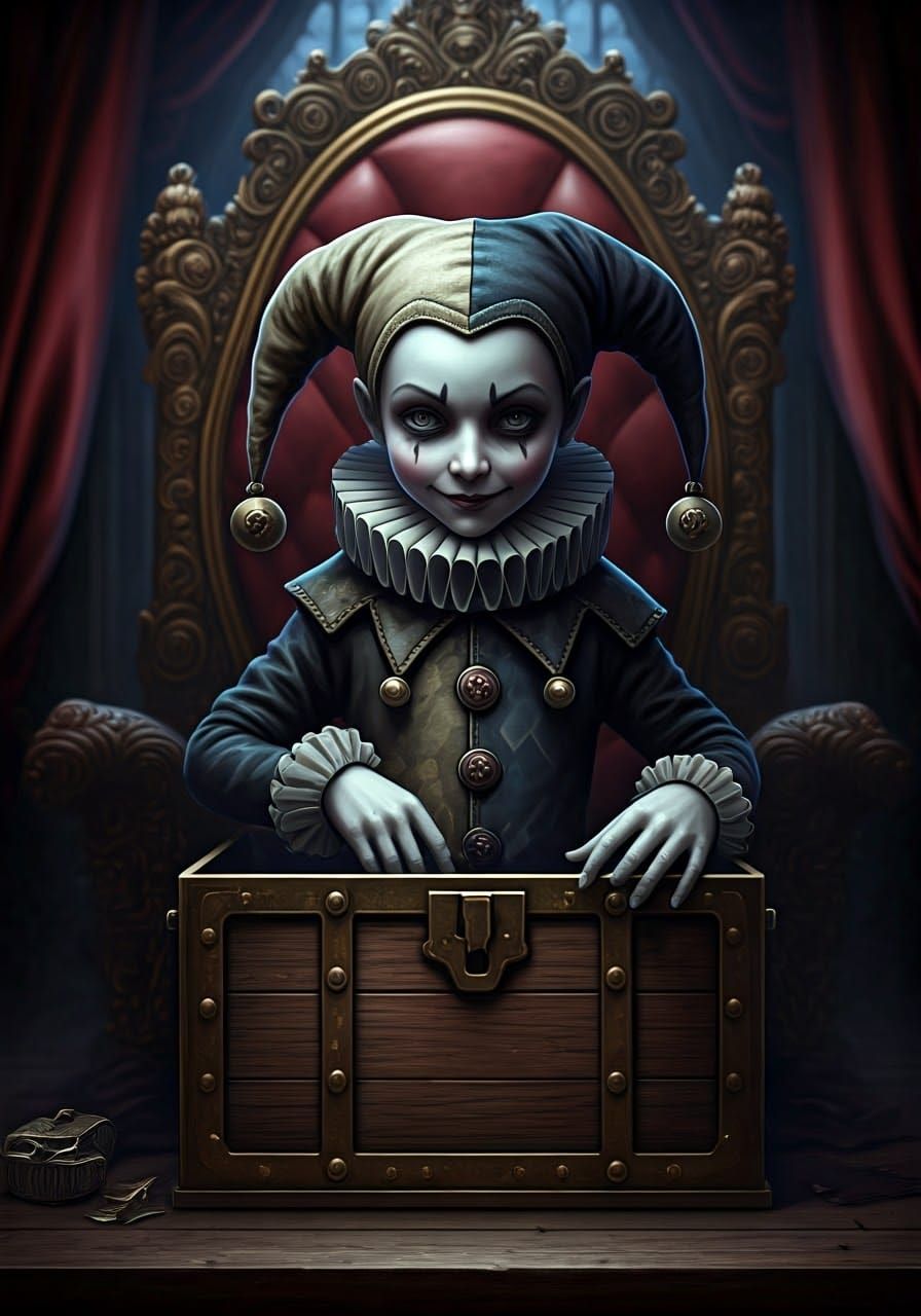 Victorian Jester Emerges from Shadows in Gothic Splendor