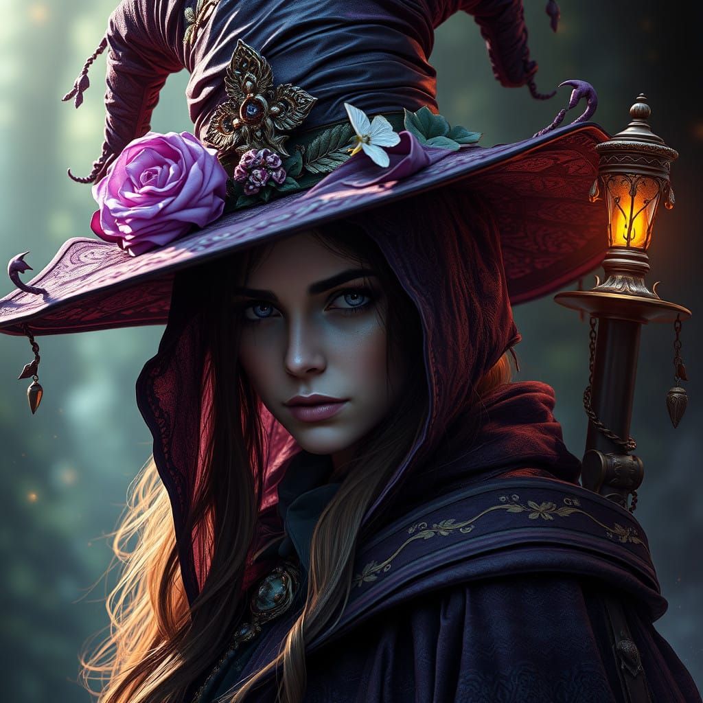 Elegant Victorian Witch in Triadic Splendor