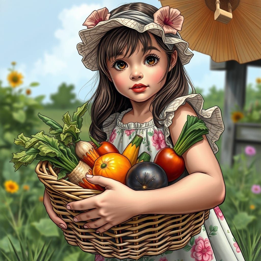Girl with Vegetables in Comic Book Style