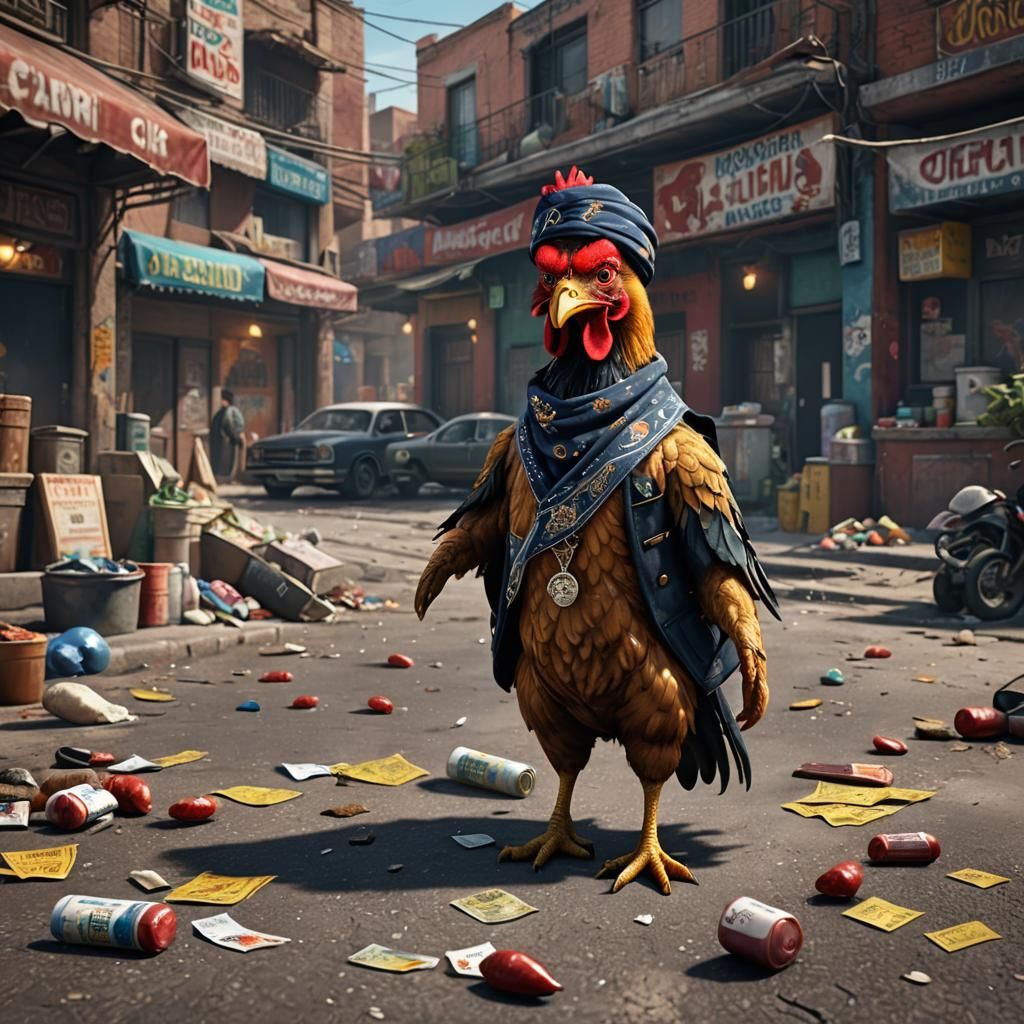 Gangster Chicken Selling Drugs in Mexico, Ultra Realistic