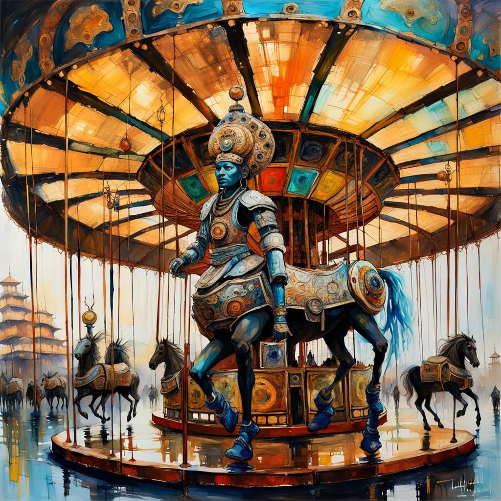 Whimsical Afrofuturist Deity on Carousel