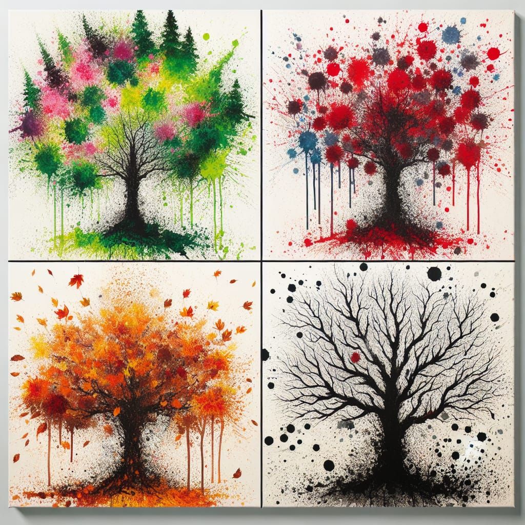 Seasonal Trees as Ink Splatter Art