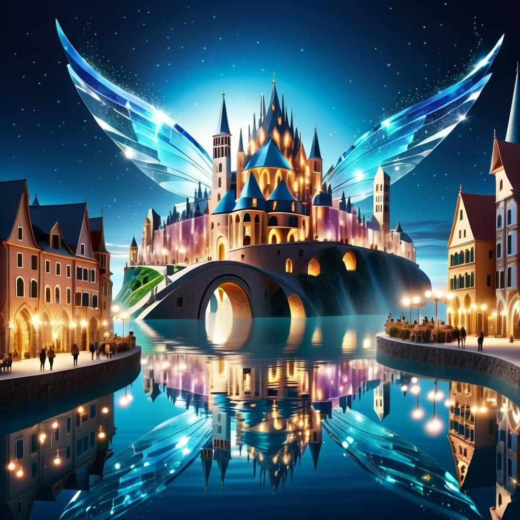Crystal Fairy City Above Wavy Sea