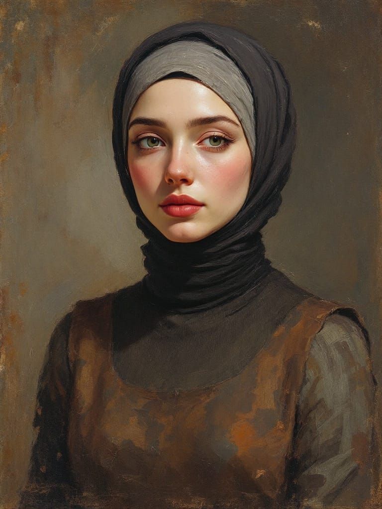 Beautiful Hijabi Woman Portrait in Oil Painting Style