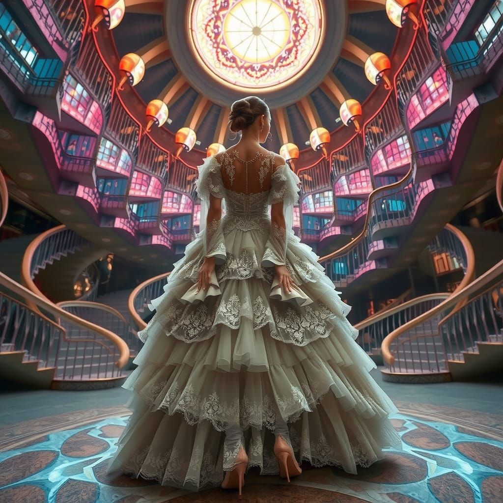 Victorian Woman Enters Surreal Infinite Vortex