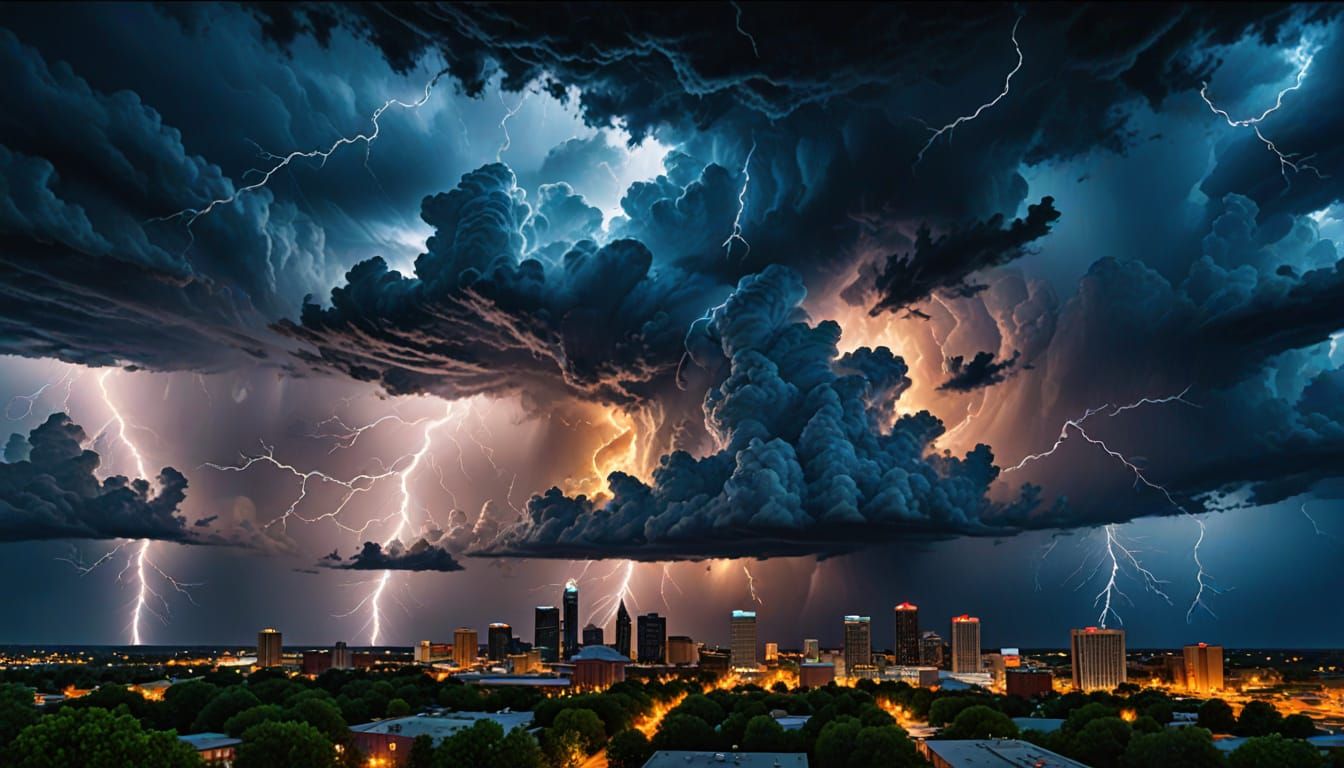 Dramatic Thunderstorm Over Indianapolis in Vivid Oil Paintin...