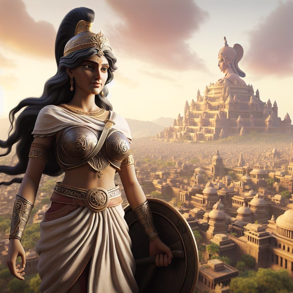 Athena as South Asian Woman Overlooking Athens
