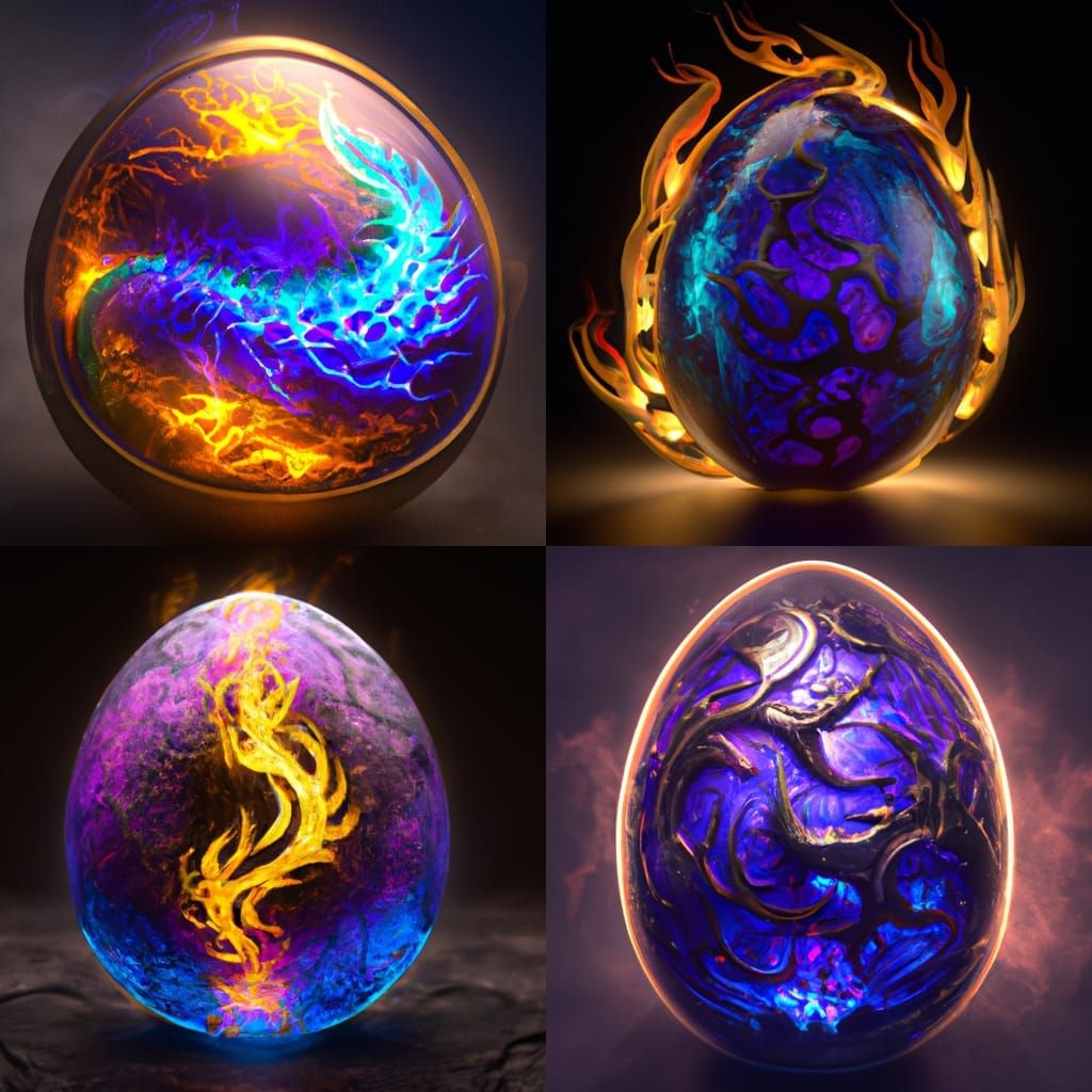 Glowing Dragon Egg with Gold Scales and Vines