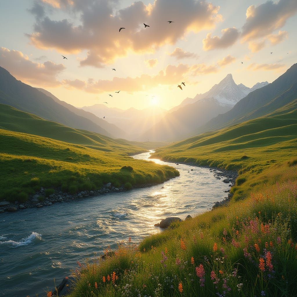 Golden Hour Over Serene Natural Landscape