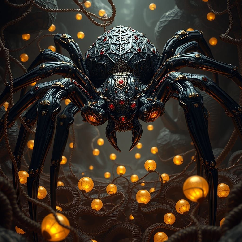 Massive, ornate spider creature, intricate, detailed, dark g...
