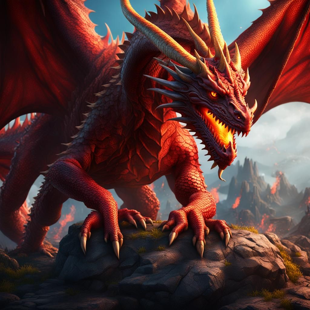 Fiery Red Dragon Fantasy Concept Art
