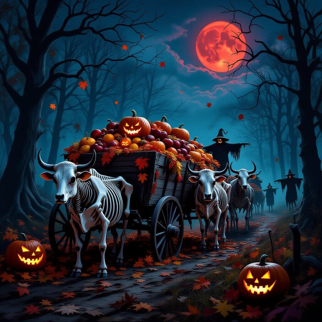 Hellish Harvest Cart in Nightmare Autumn Forest