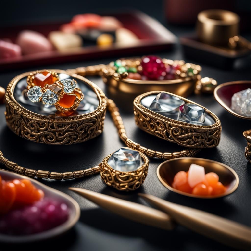 Hyperrealistic Jewelry Sushi and Gems in HDR