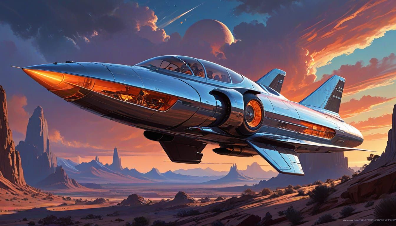 Retro Science Fiction Pinup Girl in a 1950s Rocket Ship Land...