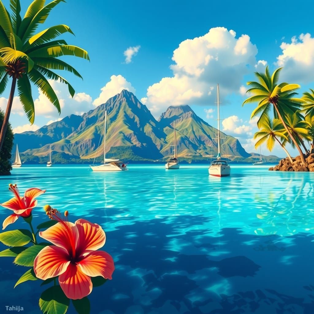 Tahitian Lagoon in Pointillism Style