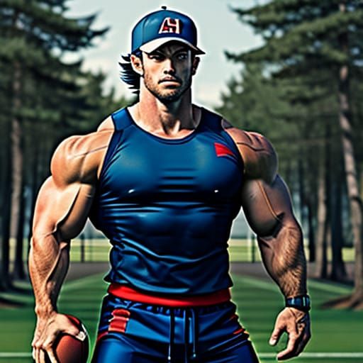 Muscular Pokémon Trainer in Football Gear