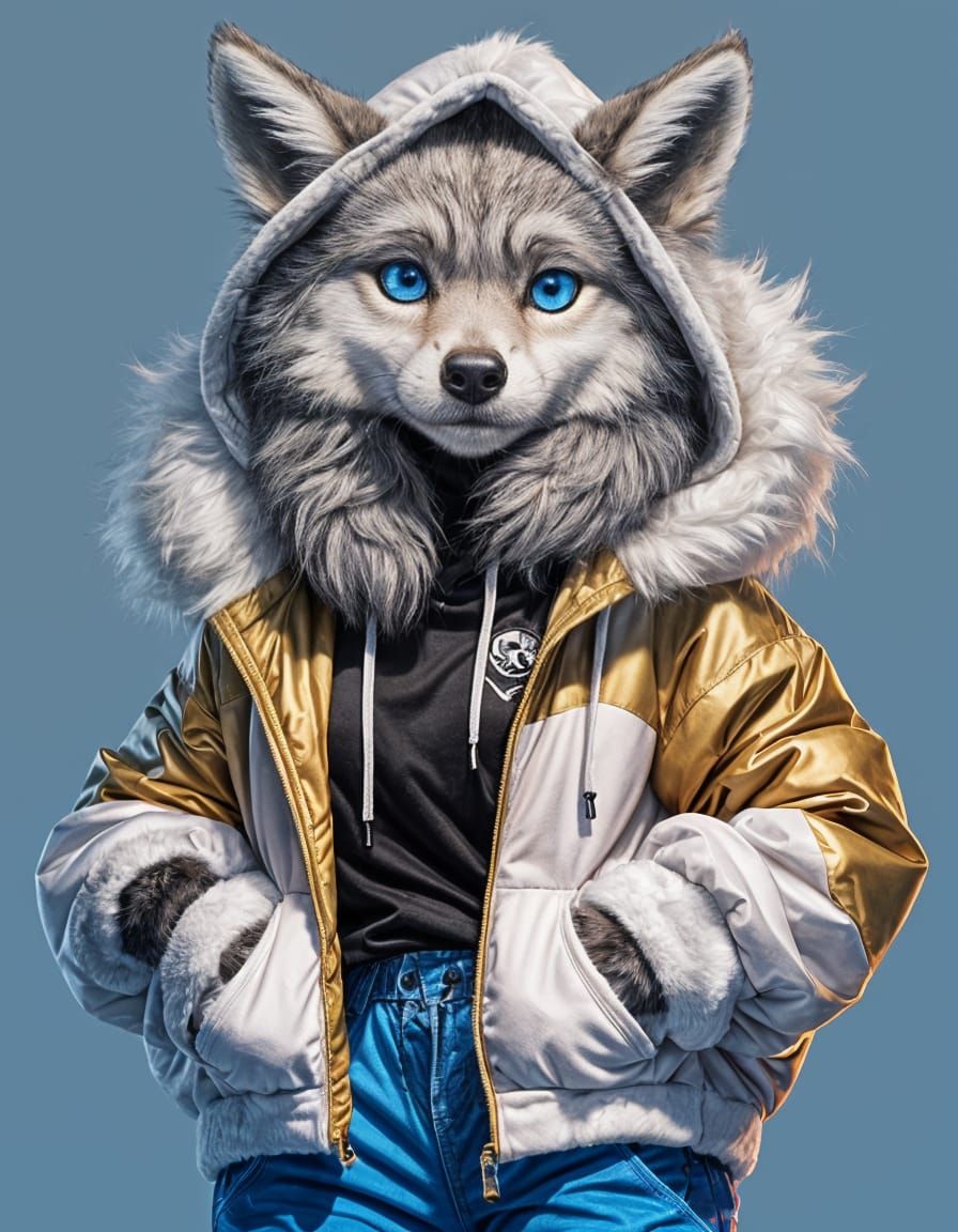 Animated Female Wolf Character with Blue Eyes