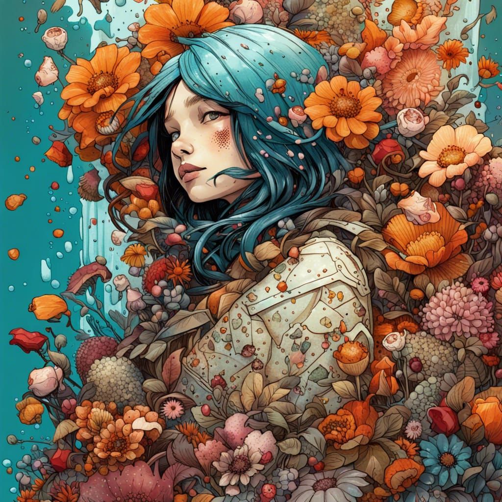 Girl in Flowers: Hyperrealistic Digital Art