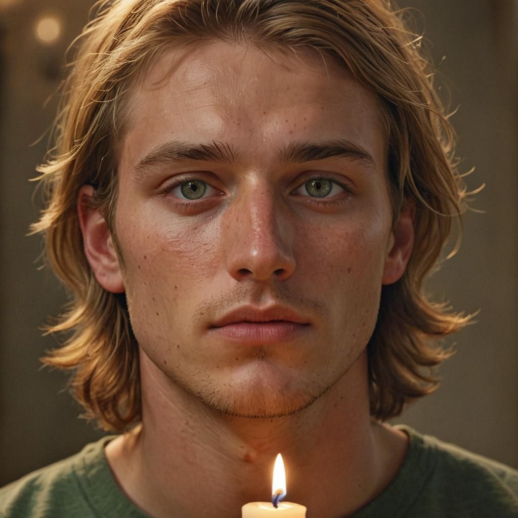 Male Model Portrait with Candle in Photorealistic Style