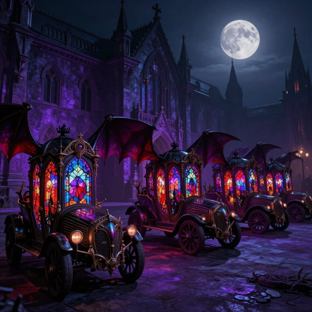 Gothic Vampire Academy Vehicles in Dark Fantasy Style