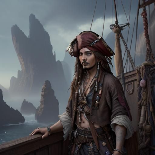 Detailed Matte Painting of Jack Sparrow in Fantasy Art