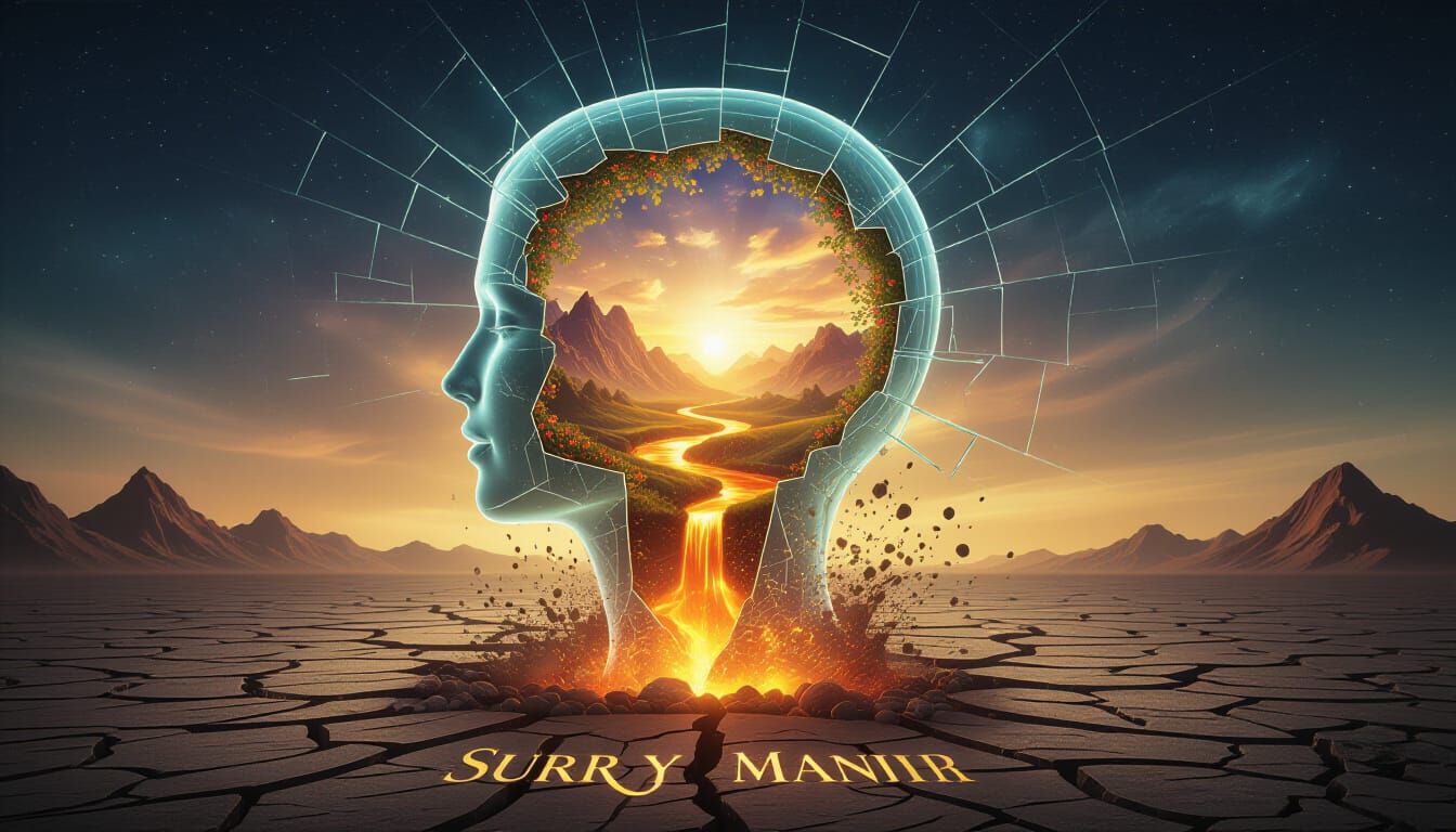 Glass Woman Emerges from Cracked Earth in Impasto Style