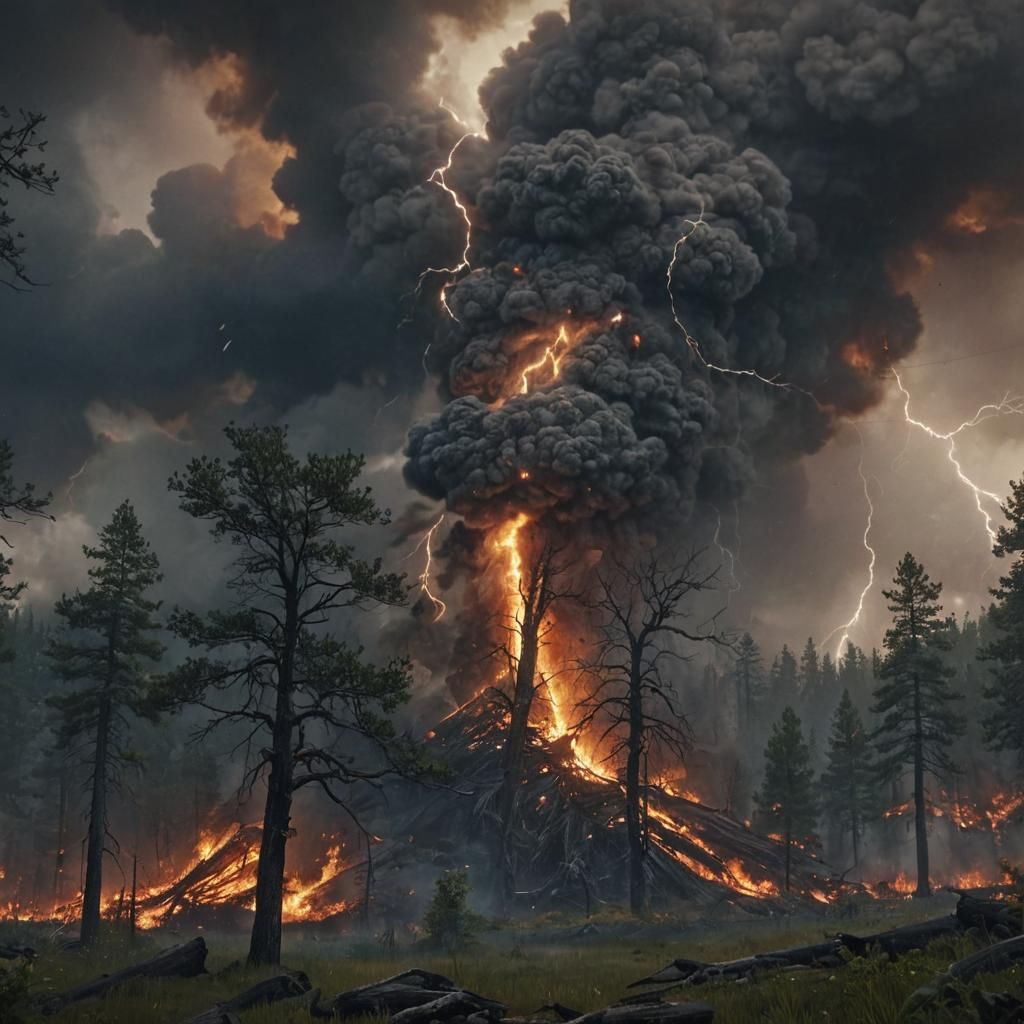 Forest Fire Ignited by Lightning Storm