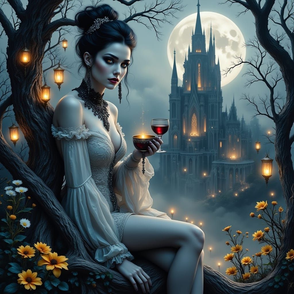 Enigmatic Vampirella in a Bioluminescent Winter Garden