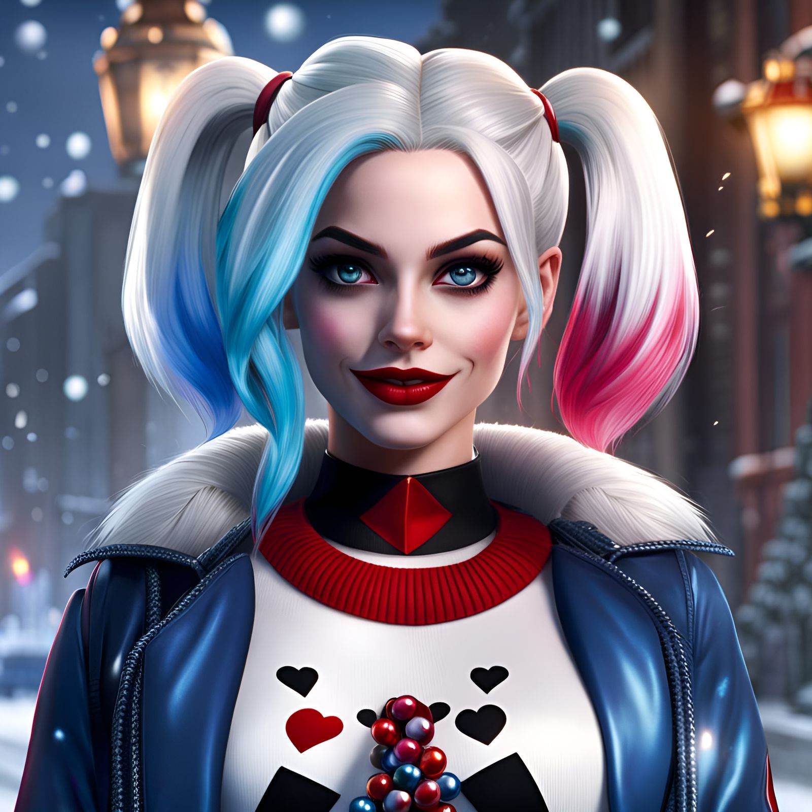 Photorealistic Harley Quinn with Winter Hair in 4K